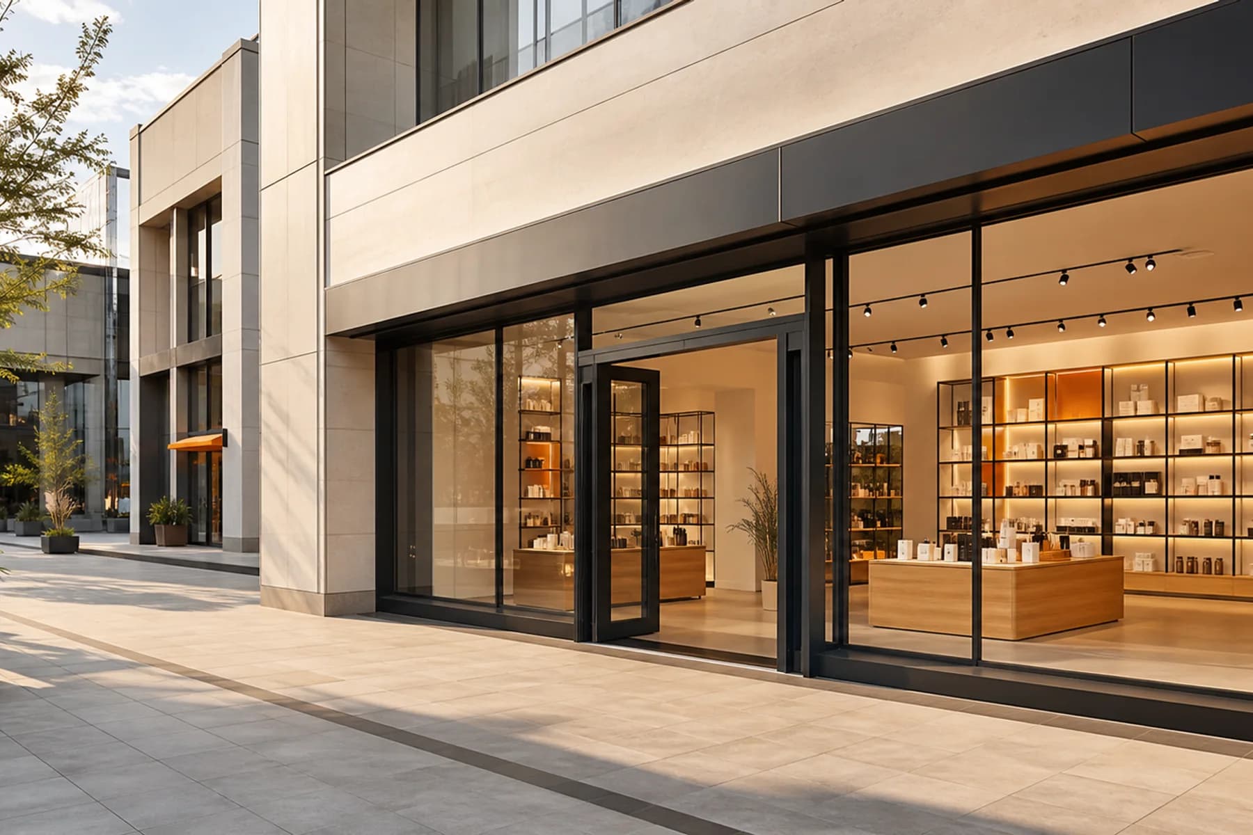 Modern unbranded retail location designed for franchise expansion